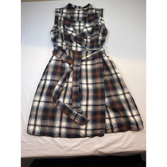 Anthropologie Tylho Plaid Collared Wrap Dress Size L Excellent Condition - Picture 3 of 15